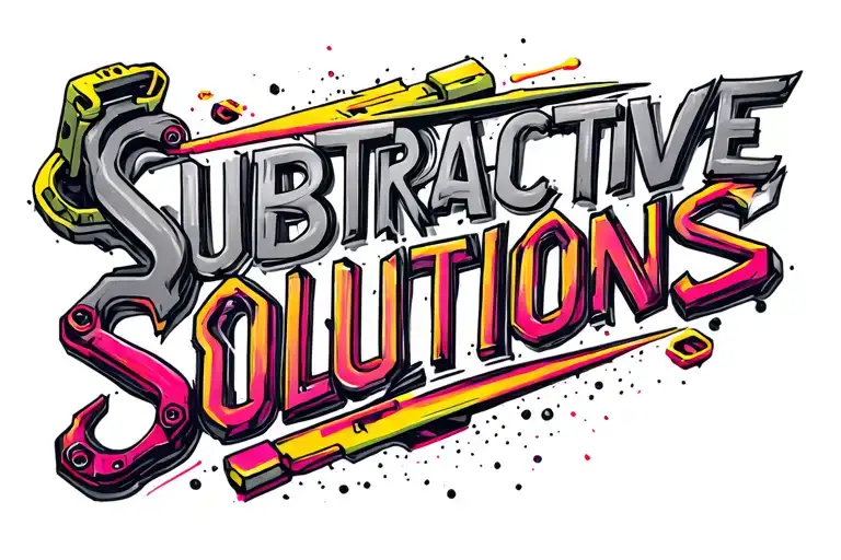"Subtractive Solutions" Words 'Subtractive Solutions' mixed with multiple colors of mechanical things. tattoo design idea