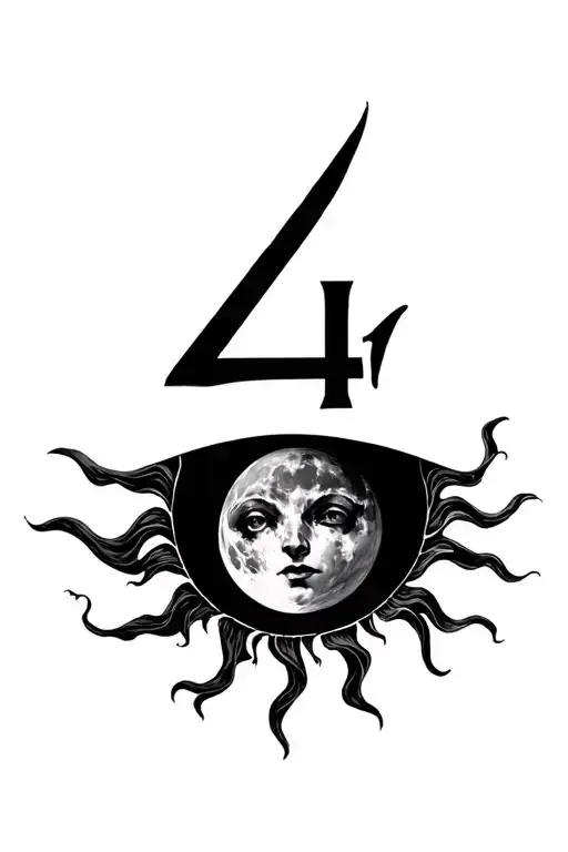 Evil Number 4 Moon sun tattoo design idea