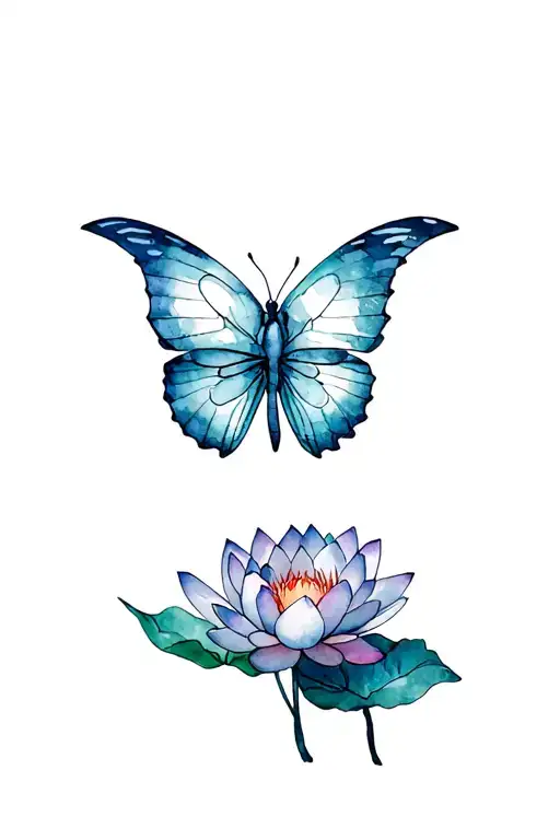 butterfly and lotus flower tattoo design idea