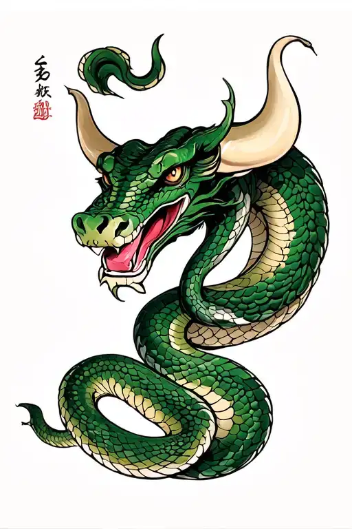 Viper Snake Bull, Cataleya, a phrase all on my green column tattoo design idea