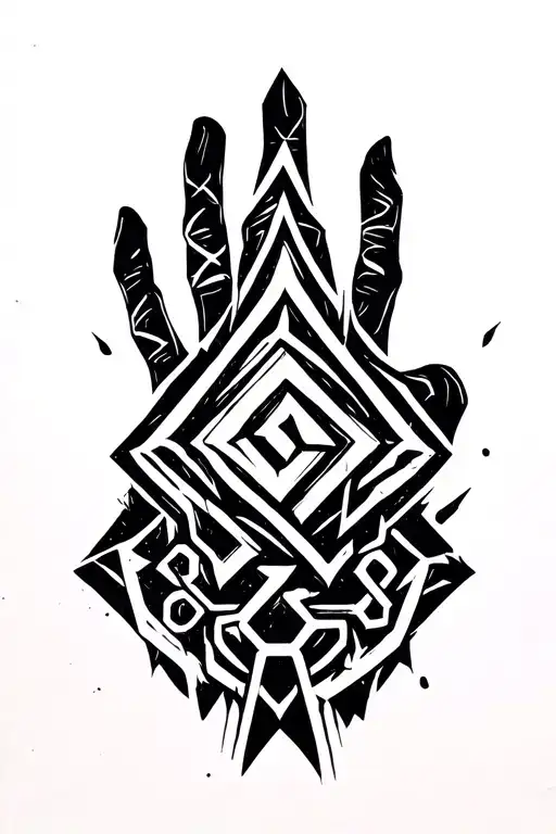 Make a tattoo design for a man's hand combining the symbol of valknut and the chemical structure of adrenaline tattoo design idea