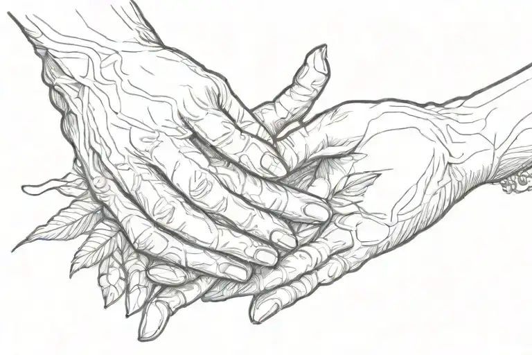 womans hand reaching for two children hands holding each tattoo design idea