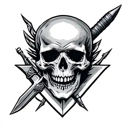 Skull And commando dagger piercing tattoo design idea