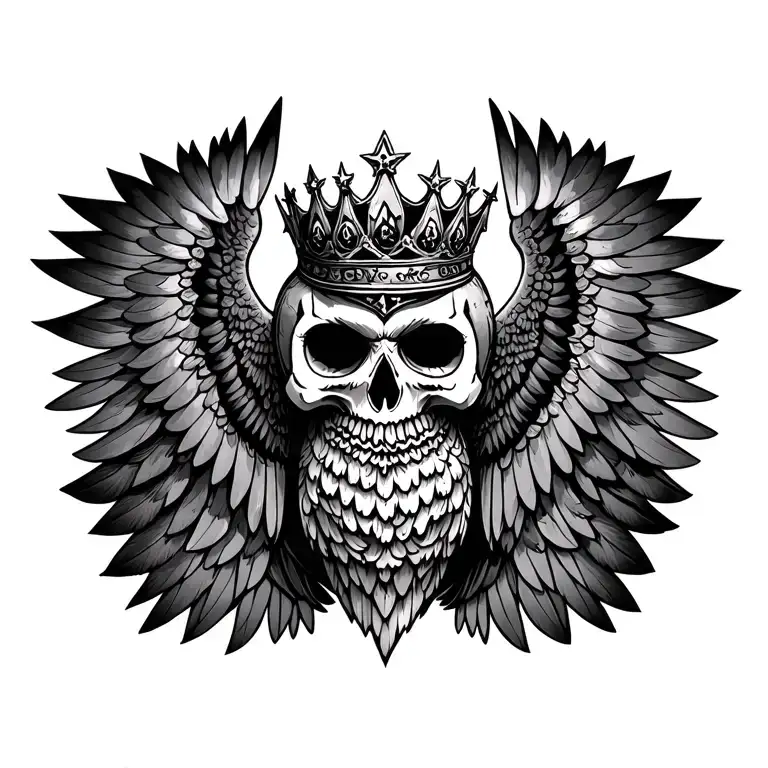 dark gothic scary death mexican skull wings crown owl trees thunder  tattoo design idea