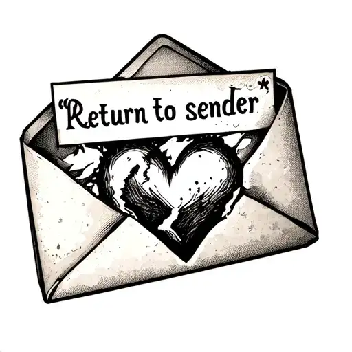 "Return to sender " "Return to sender " old wripped wrinkles open envelope qoth a broken heart sticking out of it tattoo design idea