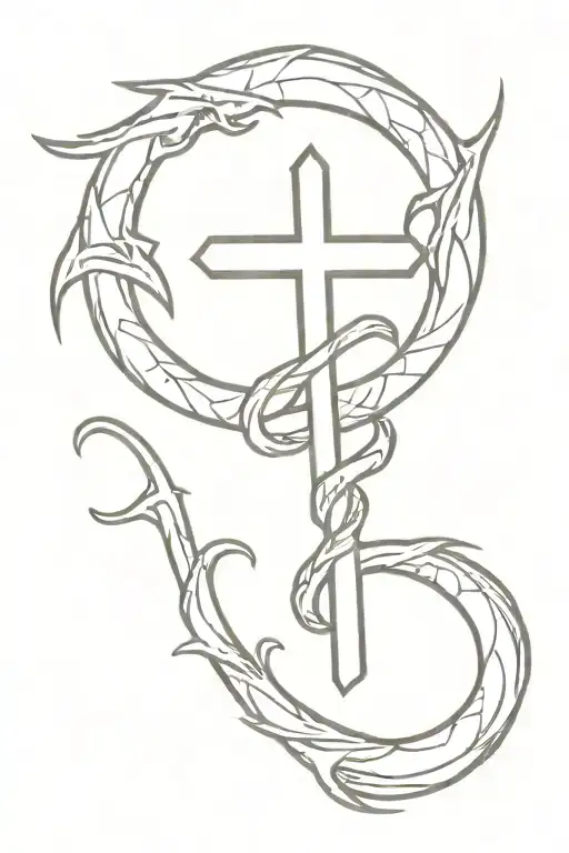 small cross with dragon wrapped loosely tattoo design idea