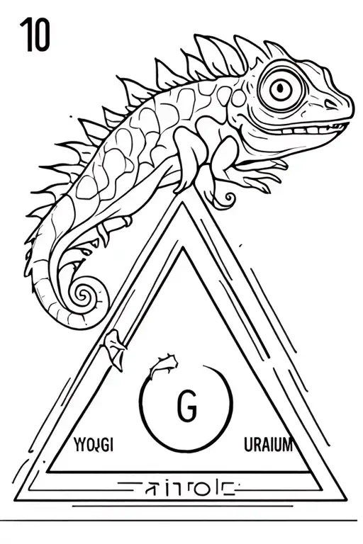 inside the triangle are a chameleon, uranium from the periodic table, yogi tattoo design idea