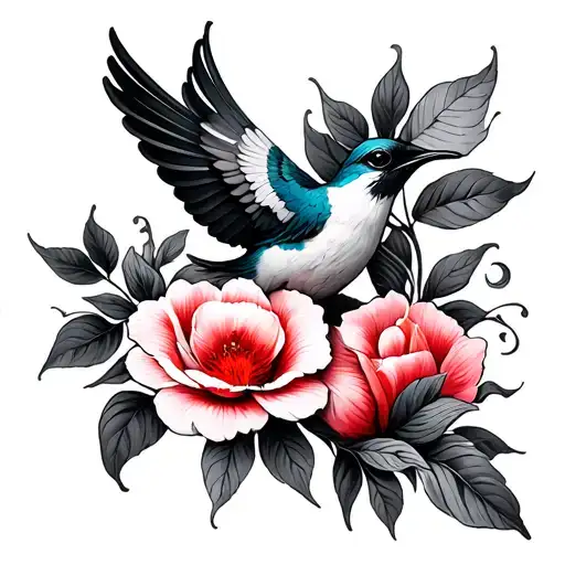 red string theory swallow spine tattoo with flowers tattoo design idea