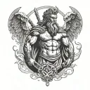 imagine a greek mythology surrounding separating zeus in the sky and hades in underworld, in each scenario, draw spartan tattoo design idea
