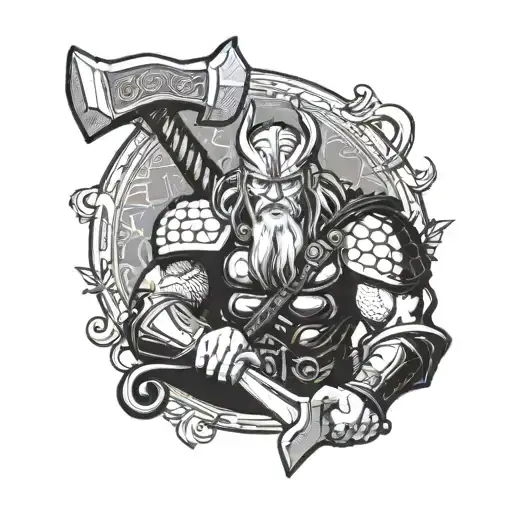 thor with ax bowing his head  tattoo design idea