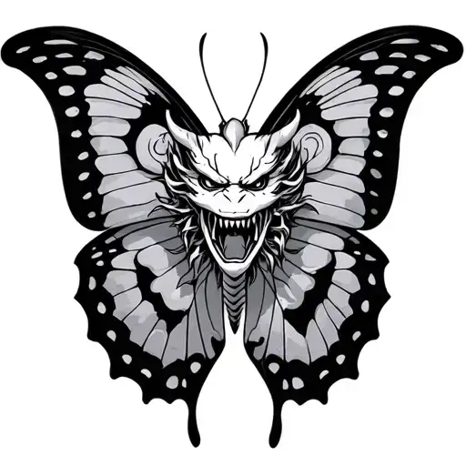 butterfly with japanese demon inside tattoo design idea