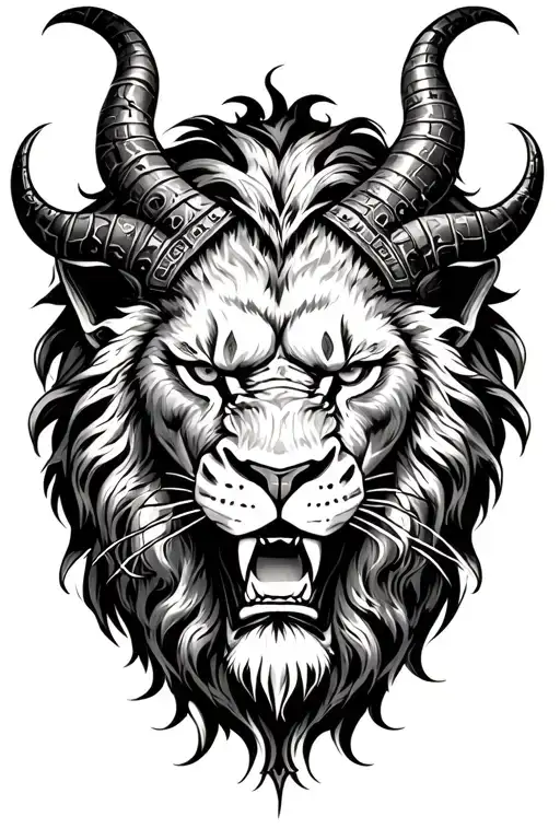 satan and lion head tattoo design idea