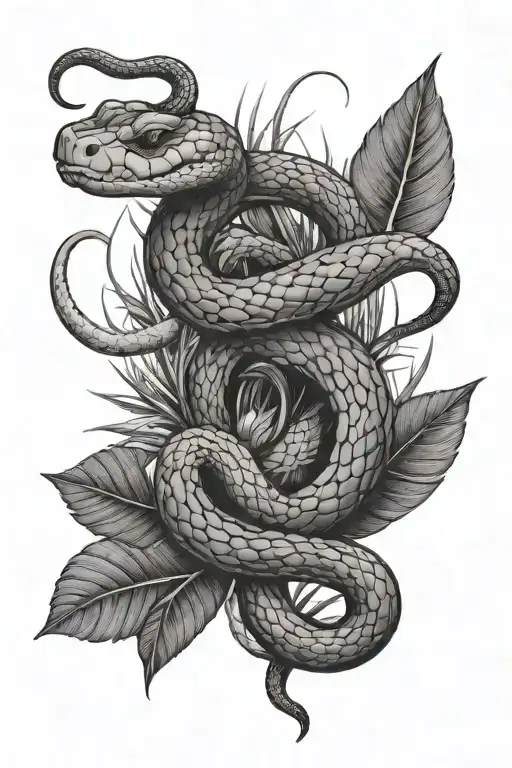 snake and plants intertwined tattoo design idea
