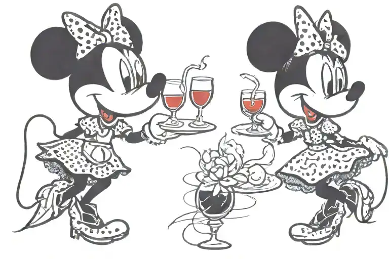 mickey an Minnie kouse. wearing blood red dress shirt an blood red cocktail dress  tattoo design idea