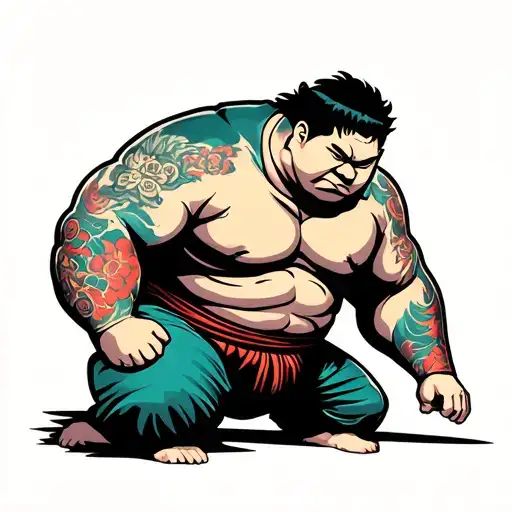 lean muscular sumo wrestler tattoo design idea
