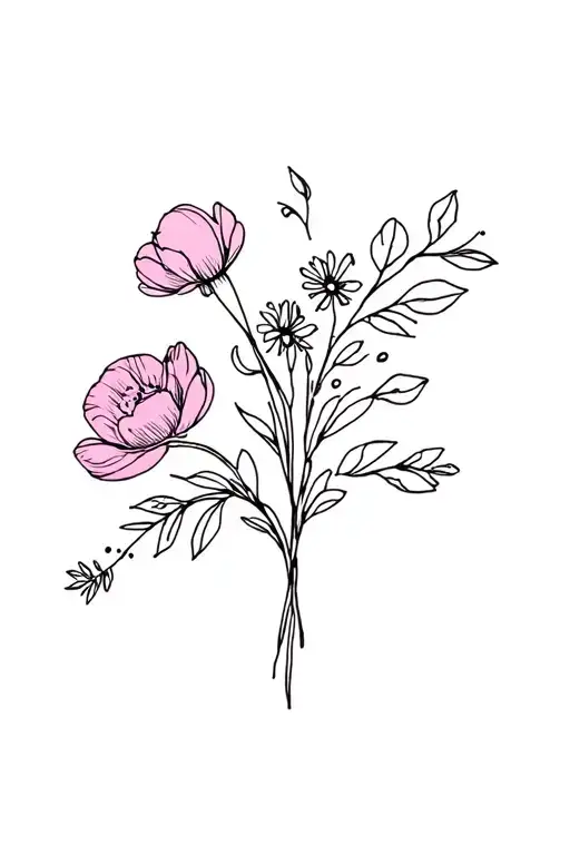 February December and January birth flower bouquet tattoo design idea