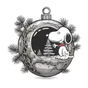 snoopy and woodstock looking at charlie brown tree inside realistic looking christmas ball ornament tattoo design idea