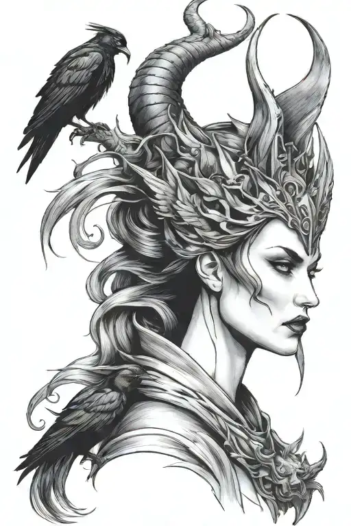 Maleficent with crow and dragon tattoo design idea