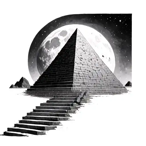 pyramide stairs moon tattoo design idea