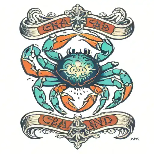 crab and band logo merged tattoo design idea