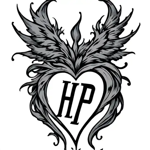 initials HP with a heart tattoo design idea