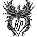 initials HP with a heart tattoo design idea