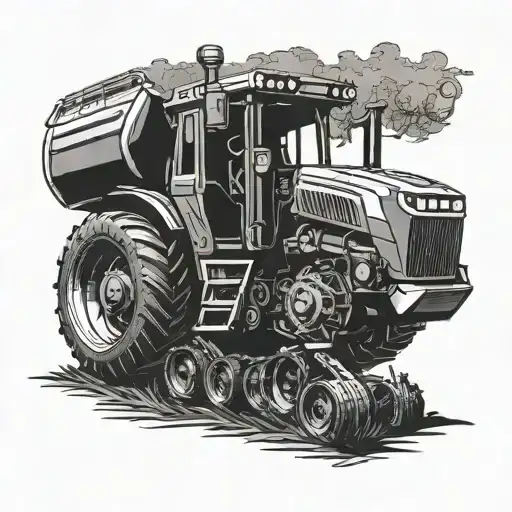 A futuristic tractor design incorporating elements of John Deere and Case IH logos tattoo design idea