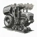 A futuristic tractor design incorporating elements of John Deere and Case IH logos tattoo design idea