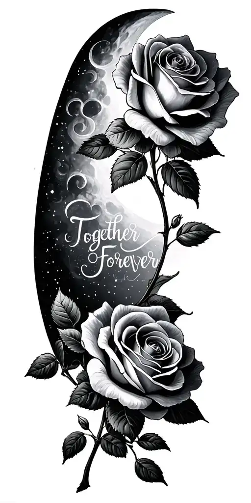 "Together Forever " love you to the moon forever roses growing tattoo design idea