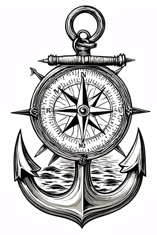 boat sea compass and boat anchor tattoo design idea