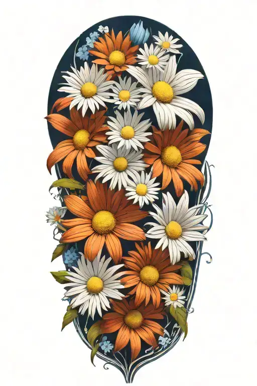 boquet of white and blue daisy flowers tattoo design idea