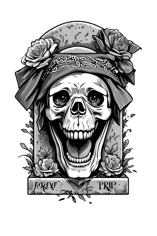 YGW 13 FOREVER RIP P-Dog 44 skull bandana gravestone memorial tattoo design idea