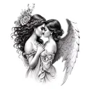 Devi and angel together representing tattoo design idea