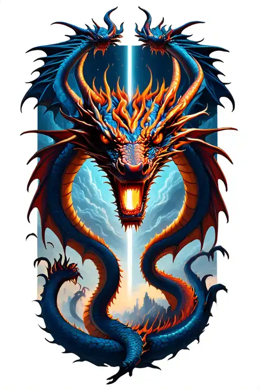 double exposure dragon outline with the gates of hell to the gates of heaven  tattoo design idea