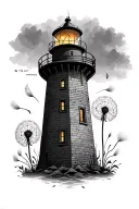 Lighthouse with dandelion seeds and the words" be the light in someone's darkness  tattoo design idea