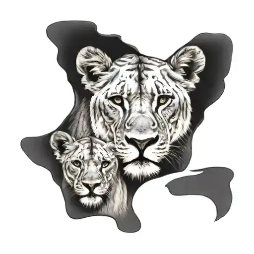 lioness with 2 cubs tattoo design idea