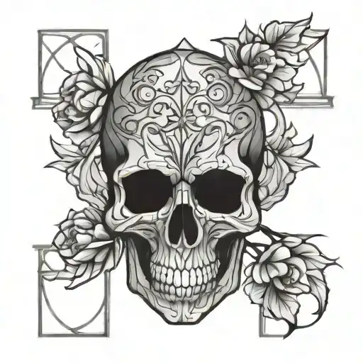stained glass window skull tattoo design idea