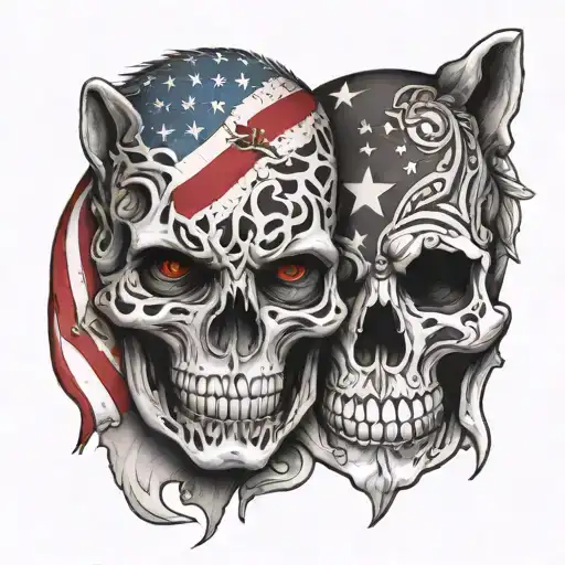 jaguar and skull with Colombia and USA flag tattoo design idea