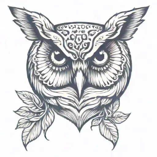delft blue owl head tattoo design idea