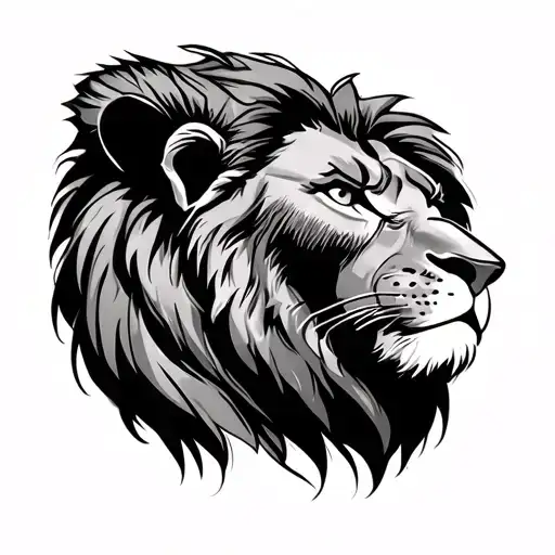 scar from mufasa 2 looking at a younger version of himself. it has to look like a real life lion with a lot of detail.  tattoo design idea