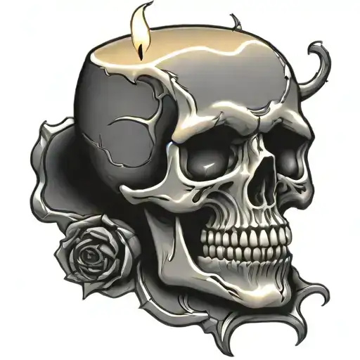 skull candle burning tattoo design idea