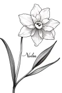 narcissus flower with Nolan name cursive writing attached end of stem fine line tattoo tattoo design idea