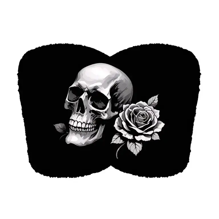 skull, death, rose, m joined together tattoo design idea