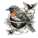robin bird with globe inside tattoo design idea
