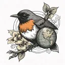 robin bird with globe inside tattoo design idea