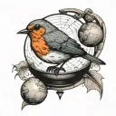 robin bird with globe inside tattoo design idea