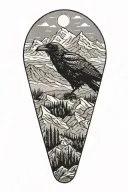 Raven in front of mountains panorama capturing tattoo design idea
