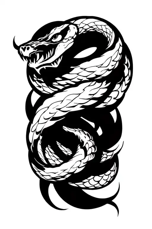 Snake wrapping around the arm with viking symbols incorporated tattoo design idea