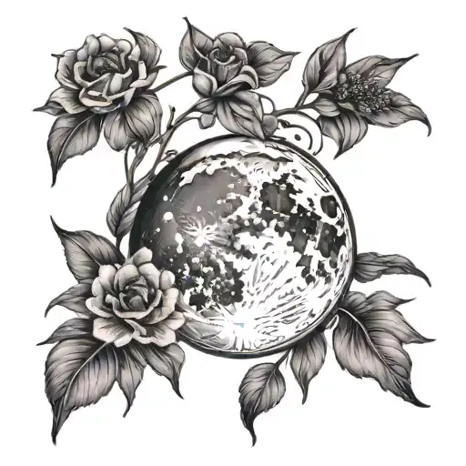 moon and gypsophila tattoo design idea