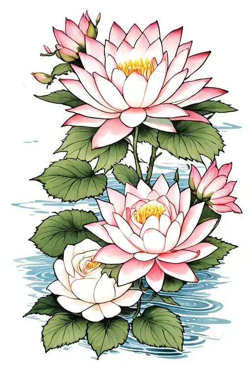 water lily and white rose tattoo design idea